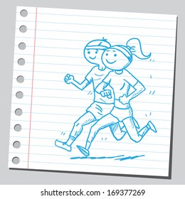 Sportsman and sportswoman jogging