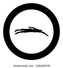 Sportsman swimming Man floats crawl silhouette icon black color vector illustration flat style simple imagein circle round