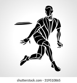 Sportsman Throwing Ultimate Flying Disc. Lineart Clipart, Vector Illustration