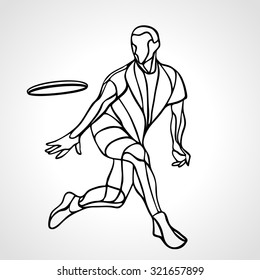 Sportsman throwing ultimate flying disc. Lineart clipart, vector illustration