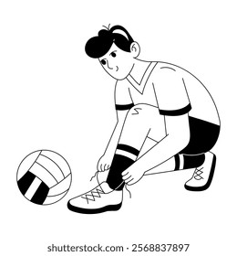 Sportsman tying laces illustration in hand drawn style 

