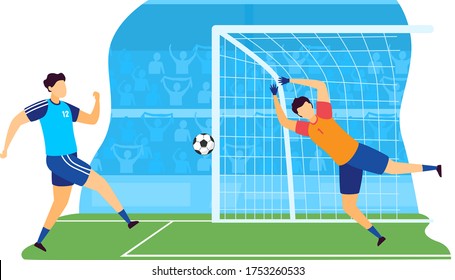 Sportsman vector illustration. Cartoon flat professional man soccer player characters jumping, playing football on green grass stadium field. Sport activity, active healthy lifestyle isolated on white
