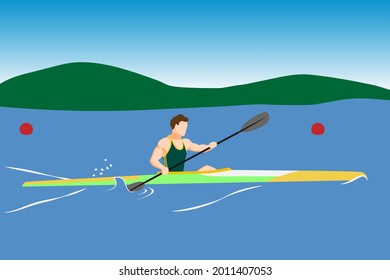 Sportsmen kayaker training or competition