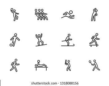 Sportsmen line icon set. Athlete, game, competition. Sport concept. Can be used for topics like fitness, active lifestyle, activities