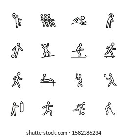 Sportsmen line icon set. Athlete, game, competition. Sport concept. Can be used for topics like fitness, active lifestyle, activities