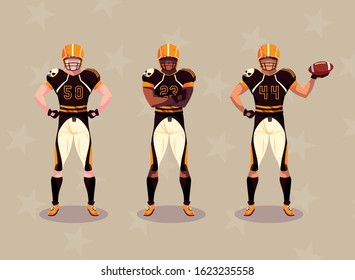 sportsmen with uniform, men team players american football vector illustration design