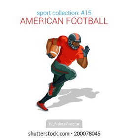 Sportsmen vector collection. American football black player sprint ball. Sportsman high detail illustration. 