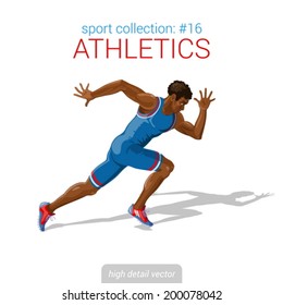 Sportsmen vector collection. Runner black man athlete sprinter. Sportsman high detail illustration. 