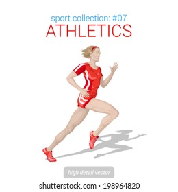 Sportsmen vector collection. Runner woman athlete sprinter. Sportsman high detail illustration.