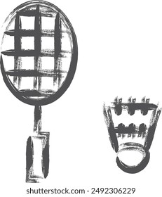 Sports-related brush-drawn single illustrations: racket, ball