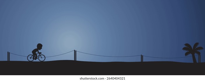 Sports-themed silhouette banner template with people riding bicycles, designed in the form of natural scenery silhouettes