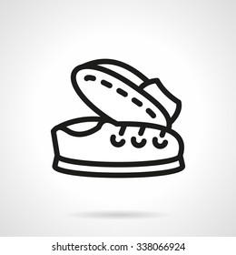 Sportswear concept. Pair of sneakers. Black simple line style vector icon. Buttons and design elements for website, mobile app, business. 