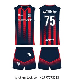 Plantilla de diseño de ropa deportiva, Mezcla de Jersey de baloncesto para Club de Baloncesto, Colores marinos y rojos, Vista frontal y trasera uniforme, uso comercial