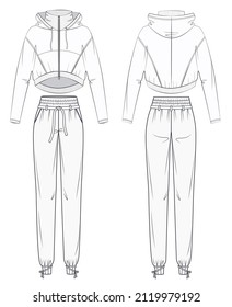 Sportswear Fashion template set. Jacket Outer with Jogger Pants fashion flat sketch template. Hoodie with Jogger fashion flat template. Lounge Wear fashion template set. 