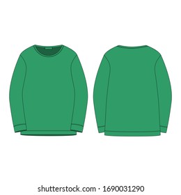 Sportswear green sweatshirt isolated on white background. Front and back technical sketch. Fashion vector illustration