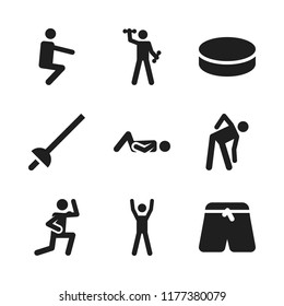 sportswear icon. 9 sportswear vector icons set. fencing, fitness and puck icons for web and design about sportswear theme