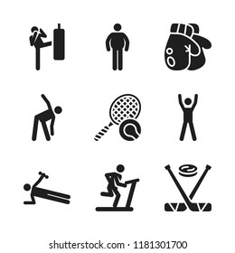 sportswear icon. 9 sportswear vector icons set. ice hockey, overweight and stretching icons for web and design about sportswear theme