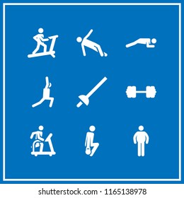 sportswear icon. This set with push ups, fitness, dumbbell and exercise vector icons for mobile and web