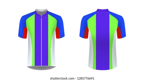 Sportswear templates. Designs for sublimation printing. Uniform blank for triathlon, cycling, cross country, run, marathon, race. Vector mocup. Team or uniform concept. Cycling tour kit design.