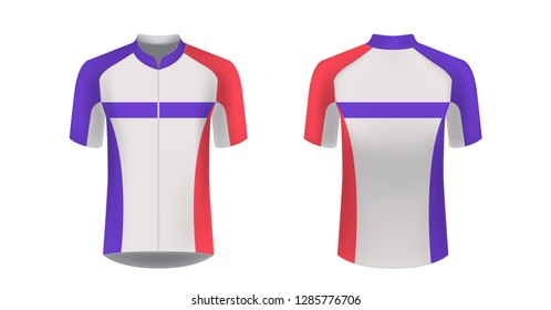 Sportswear templates. Designs for sublimation printing. Uniform blank for triathlon, cycling, cross country, run, marathon, race. Vector mocup. Team or uniform concept. Cycling tour kit design.