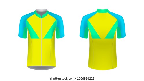 Sportswear templates. Designs for sublimation printing. Uniform blank for triathlon, cycling, cross country, run, marathon, race. Vector mocup. Team or uniform concept. Cycling tour kit design.