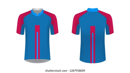 Sportswear templates. Designs for sublimation printing. Uniform blank for triathlon, cycling, cross country, run, marathon, race. Vector mocup. Team or uniform concept. Cycling tour kit design.