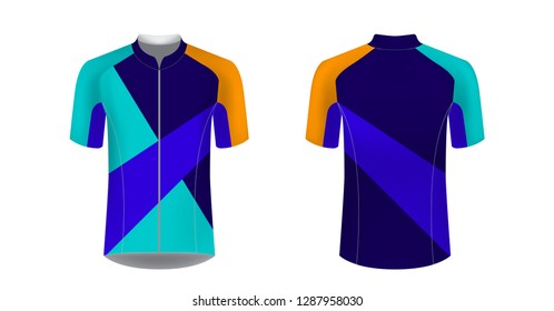Sportswear templates. Designs for sublimation printing. Uniform blank for triathlon, cycling, cross country, run, marathon, race. Vector mocup. Team or uniform concept. Cycling tour kit design.