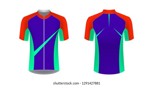 Sportswear templates. Designs for sublimation printing. Uniform blank for triathlon, cycling, cross country, run, marathon, race. Vector mocup. Team or uniform concept. Cycling tour kit design.