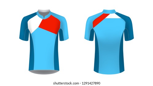 Sportswear templates. Designs for sublimation printing. Uniform blank for triathlon, cycling, cross country, run, marathon, race. Vector mocup. Team or uniform concept. Cycling tour kit design.