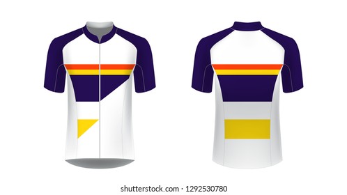Sportswear templates. Designs for sublimation printing. Uniform blank for triathlon, cycling, cross country, run, marathon, race. Vector mocup. Team or uniform concept. Cycling tour kit design.