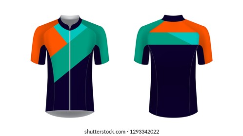 Sportswear templates. Designs for sublimation printing. Uniform blank for triathlon, cycling, cross country, run, marathon, race. Vector mocup. Team or uniform concept. Cycling tour kit design.