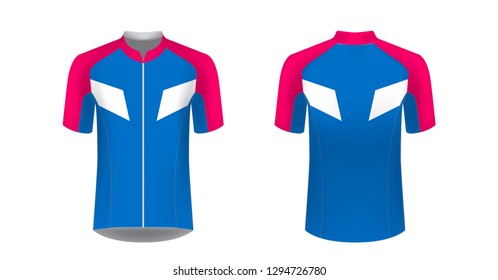 Sportswear templates. Designs for sublimation printing. Uniform blank for triathlon, cycling, cross country, run, marathon, race. Vector mocup. Team or uniform concept. Cycling tour kit design.