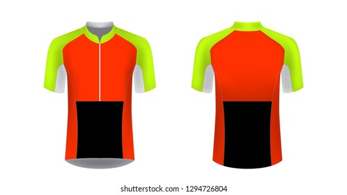 Sportswear templates. Designs for sublimation printing. Uniform blank for triathlon, cycling, cross country, run, marathon, race. Vector mocup. Team or uniform concept. Cycling tour kit design.
