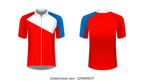 Sportswear templates. Designs for sublimation printing. Uniform blank for triathlon, cycling, cross country, run, marathon, race. Vector mocup. Team or uniform concept. Cycling tour kit design.