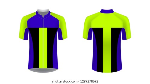 Sportswear templates. Designs for sublimation printing. Uniform blank for triathlon, cycling, cross country, run, marathon, race. Vector mocup. Team or uniform concept. Cycling tour kit design.