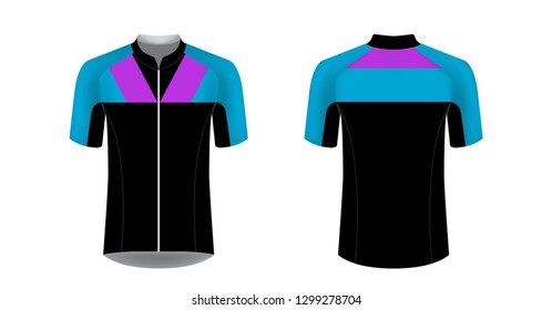 Sportswear templates. Designs for sublimation printing. Uniform blank for triathlon, cycling, cross country, run, marathon, race. Vector mocup. Team or uniform concept. Cycling tour kit design.