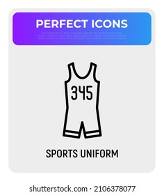 Sportswear for triathlon thin line icon. Sleeveless skinsuit. Modern vector illustration.