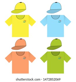 Sportswear. T-shirt and cap. Vector set