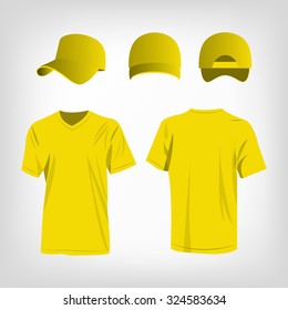 Sportswear yellow t-shirt and yellow baseball cap vector set