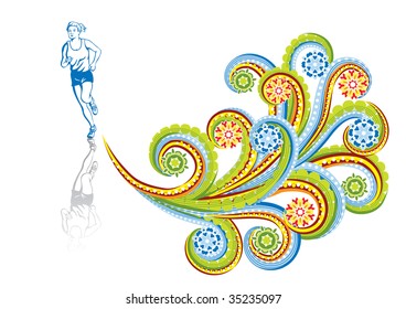The sportswoman in abstract collage. Format A4. Vector illustration. Isolated groups and layers. Global colors.