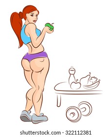  sportswoman with apple in the gym