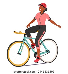 Sportswoman Cyclist Gracefully Rides, Arms Outstretched, Embodying Triumph And Freedom. Testament To Strength, Skill, And The Sheer Joy Of Conquering The Open Road. Cartoon People Vector Illustration