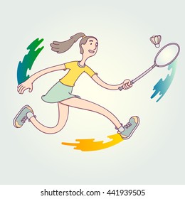 The sportswoman played badminton. Vector Illustration design with sports isolated against white background in trendy linear style.