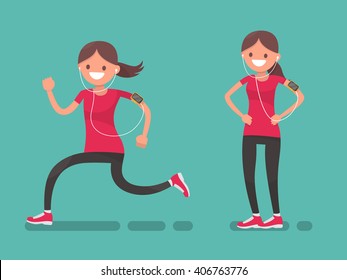 Sportswoman running and after running