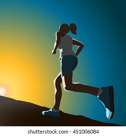 The sportswoman running up the hill. Motivating EPS10 illustration