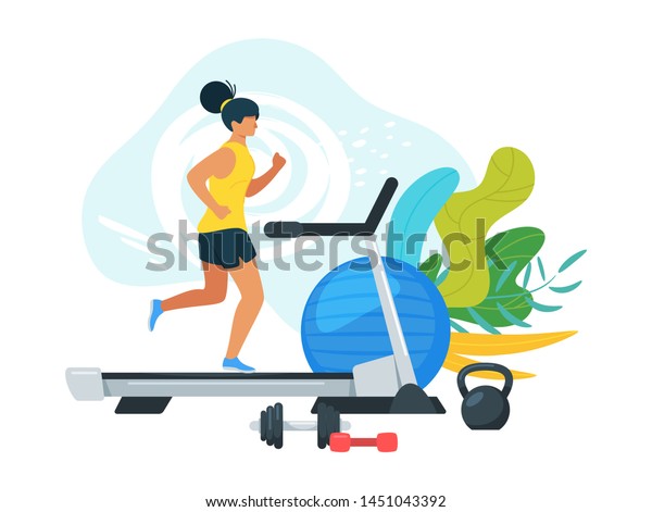 Sportswoman Running On Treadmill Cartoon Illustration Getting In Shape Improving Health Flat 8164