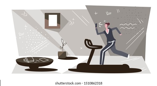 sportswoman running on treadmill girl using phone taking selfie on smartphone camera social media network healthy lifestyle concept modern office interior sketch horizontal full length