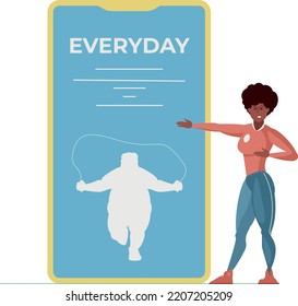 sportswoman shows jumping rope on the phone