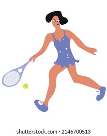 sportswomen holding rackets and hitting ball isolated on white background. Flat cartoon vector illustration. women dressed in sports apparel playing tennis. 