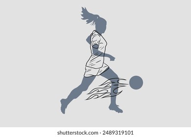 Sportswomen Outlines, Football, Ball, Game, Victory, Team Play, Sportswear, Vector Graphics, Style, Flame